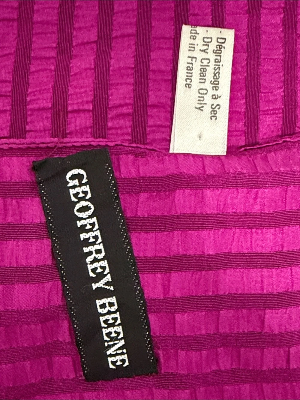 VTG Geoffrey Beene Magenta Silk Wool Crinkle Striped Scarf Made In France